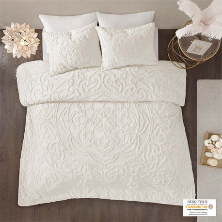 Madison Park Laetitia 3-Piece Tufted Cotton Chenille Medallion Duvet Cover Set