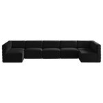 Meridian Furniture - Quincy Velvet Upholstered 7-Piece U-Shaped Modular Sectional, Black - Show them all that less is more with the minimalist look of this Quincy velvet cloud-like comfort modular sectional. This elegant chair features a simple design that's all about comfort and modern style. The soft black velvet upholstery is sleek to the touch, and the back of the unit features deep horizontal channel tufting for a look that wows. Because this is a modular seating option, you can pair it easily with other items in the Quincy collection to create a look you love. Latches underneath make it easy to mix and match items from the collection.