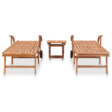Vidaxl Sun Loungers 2-Piece Set With Table Solid Teak Wood