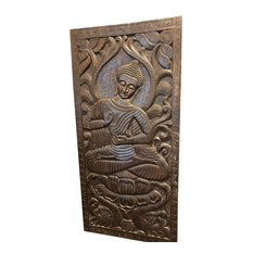 Consigned Vintage Hand Carved Buddha Wall Decor Wooden Wall Hanging Barn Door