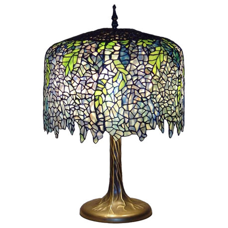 Serena d'italia Tiffany 3-Light Wisteria 27" Table Lamp With Tree Trunk Base