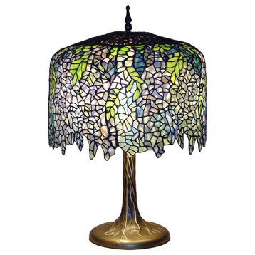 Serena d'italia Tiffany 3-Light Wisteria 27" Table Lamp With Tree Trunk Base