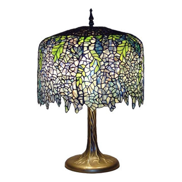 Serena d'italia Tiffany 3-Light Wisteria 27" Table Lamp With Tree Trunk Base