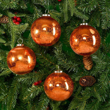 Set of 4 Antique Copper Mercury Glass Balls,