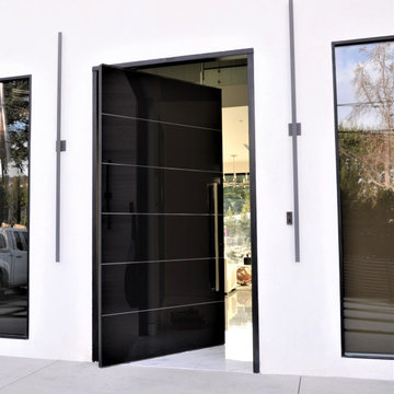Custom Frameless Black Laminated Glass Oversized Pivot Door