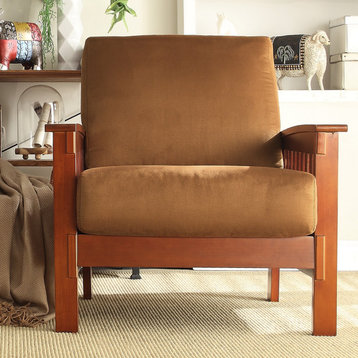 Mission Accent Chair, Steam Bent Arms and Cushioned Seat, Rust Microfiber