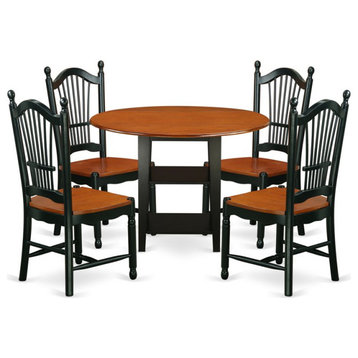 East West Furniture Sudbury 5-piece Wood Dining Table Set in Black/Cherry