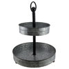 Rustic Round 2 Tier Galvanized Metal 16 inch tall Serving Tray