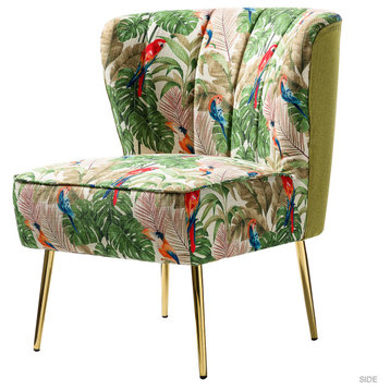 Accent Side Chair With Tufted Back, Green