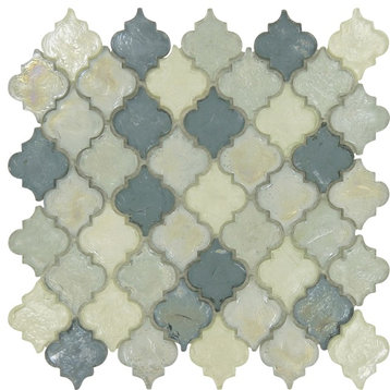 11"x11.1" Dentelle Arabesque Glossy/Iridescent Glass Tile, Heavenly Lagoon Blue