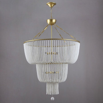 Modern Luxurious 2-Tier White Ceramic Beads Metal Frame 8-Light Pendant Light in