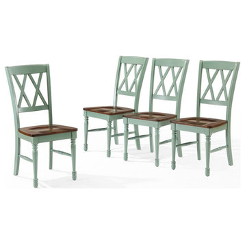 Pemberly Row 18" Traditional Wood Dining Chair in Teal (Set of 4)