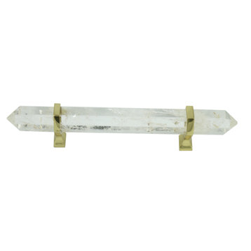 Long Crystal Bar Pull 8" Natural Crystal Quartz Closet and Drawer Pull, Brass
