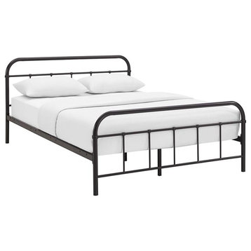 Modway Maisie Queen Powder Coated Sturdy Steel Bed Frame in Brown