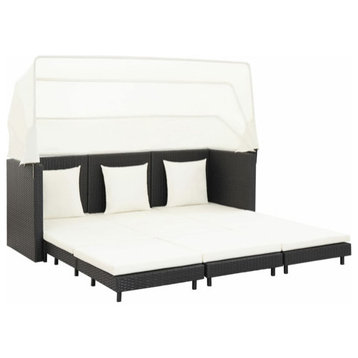 vidaXL 3 Seater Sofa Convertible Sleeper Sofa Bed with Cushions PE Rattan Black