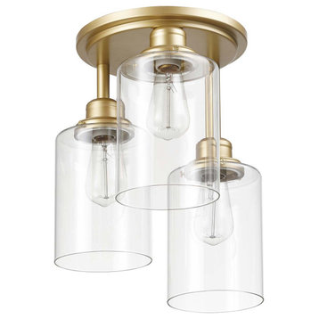 Annecy 3-Light Matte Gold Flush Mount Ceiling Light With Clear Glass Shades