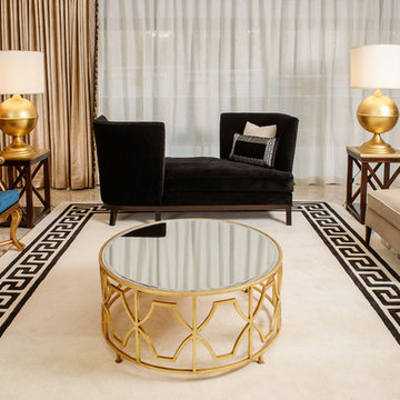Formal living room,crystal bead trimmed drapes,gold leaf wing-back chairs