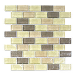 GBM Manufacturing - Geo 11"x11" Textured Glass Brick Mosaic Tile,Beige - Mosaic Tile