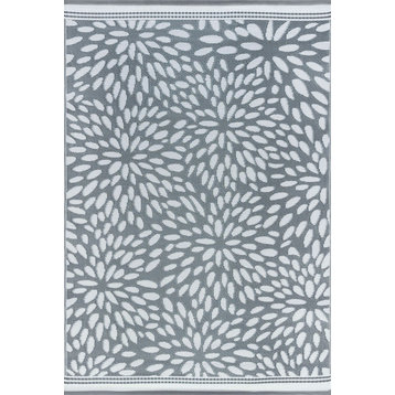 Nuala Transitional Floral Gray/White Rectangle Indoor/Outdoor Area Rug, 8'x10'