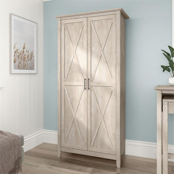 Pemberly Row Tall Storage Cabinet with Doors in Washed Gray - Engineered Wood