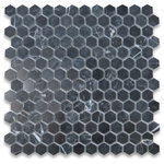 Stone Center Online - Nero Marquina Black Marble 1 inch Hexagon Mosaic Tile Polished, 1 sheet - Nero Marquina Black Marble 1" (from point to point) hexagon pieces mounted on 12x12" mesh backing tile sheet