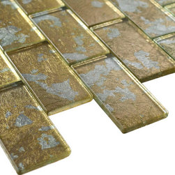 2x4 Glossy Glitter Gold Sky Subway Glass Mosaic Tiles - Home Accessories & Decor