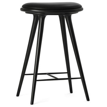Black Stained Beechwood Stool, Counter Height