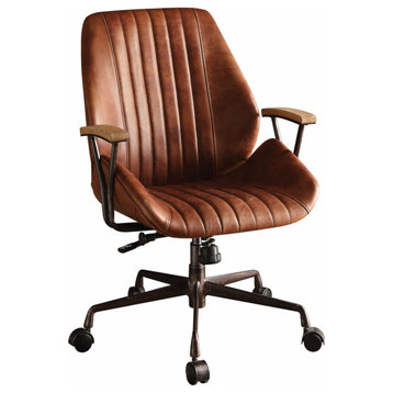 HomeRoots 24" X 28" X 37-40" Cocoa Top Grain Leather Office Chair