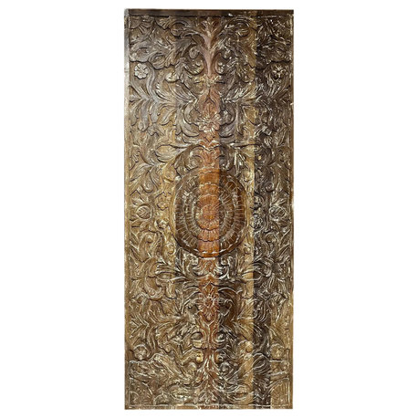 Consigned Vintage Carved Sliding Door Lotus Natural King Headboard Doors 80