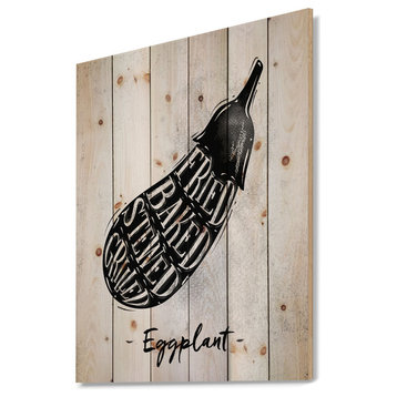 Designart Eggplant Cutting Scheme Food Painting Wood Wall Art 46x36