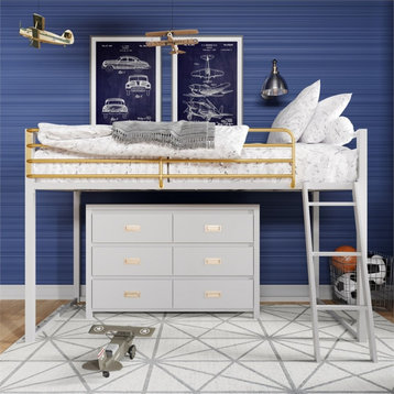 Little Seeds Monarch Hill Haven Twin Size Metal Junior Loft Bed in Dove Gray