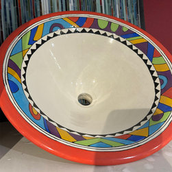 16&rdquo; Terri Tile Round hand painted vessel sink - Bathroom Sinks