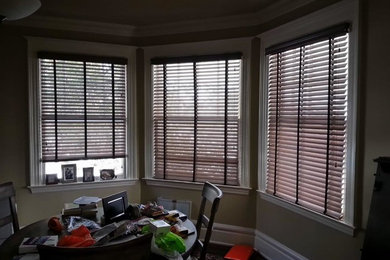 Dining room remodeled with wood venetian blinds