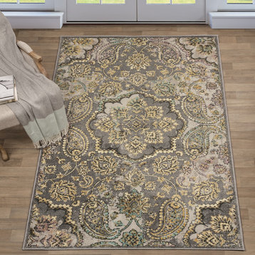 Modern Floral Paisley Indoor Living Room Area Rug, 7'10"x10', Charcoal