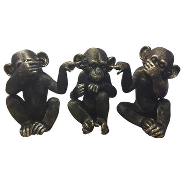 Contemporary He Did It Chimps Set of 3 - Black