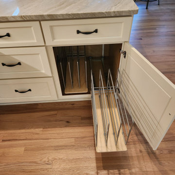 New Pull-Out Tray Dividers in Peninsula Refacing in Eggshell