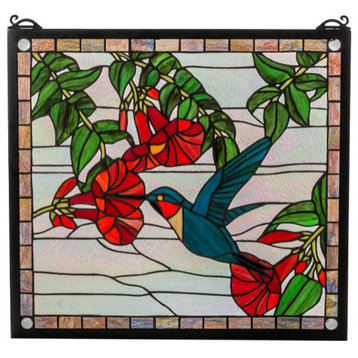 21W X 19H Hummingbird Stained Glass Window