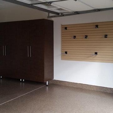 Windswept Bronze Cabinets and Maple Slatwall System in Orland Park, IL