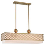 Livex Lighting - Livex Lighting Arabesque Light Linear Chandelier, Soft Gold - Our Arabesque six light linear chandelier with three down lights will add refined style and a hint of mystery to your decor. The off-white fabric hardback shade creates a warm illumination, while the light brings to life the intricate soft gold cutout pattern.