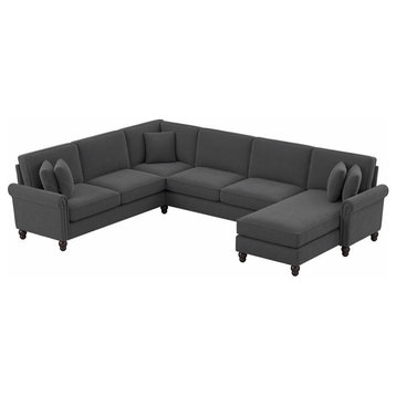 Coventry U Shaped Sectional with Rev. Chaise in Charcoal Gray Herringbone Fabric