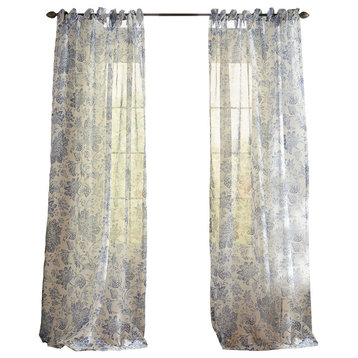Westport Floral Tie-Top Sheer Window Curtain, Indigo, 52"x95"