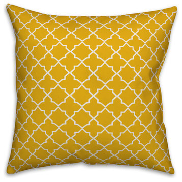 Yellow and White Quatrefoil 18x18 Throw Pillow Cover