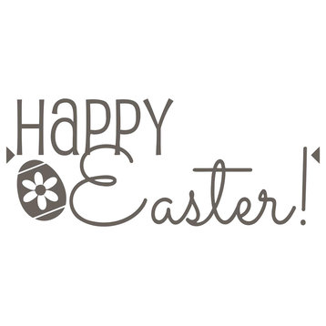 Vinyl Wall Decal Sticker Happy Easter Holiday Decor Quote, Dark Gray
