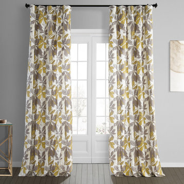 Sunny Day Gold Printed Cotton Curtain Single Panel, 50Wx96L