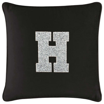 Sparkles Home Luminous Rhinestone Monogram Pillow, 16", Black Velvet