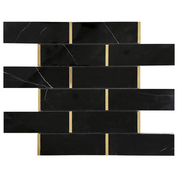 TNNGG-02 Black/Gold 2"x6"Subway Tile Marble Backsplash Wall Tile, 10 Sheets