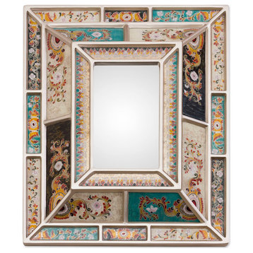 NOVICA Fantastic Floral And Reverse-Painted Wall Mirror