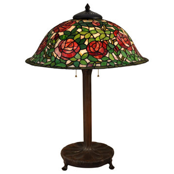 Table Lamp DALE TIFFANY Rose Bush 3-Light Antique Bronze Hand-Rolled