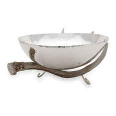 Bowl With Antler Stand, Silver, 16"