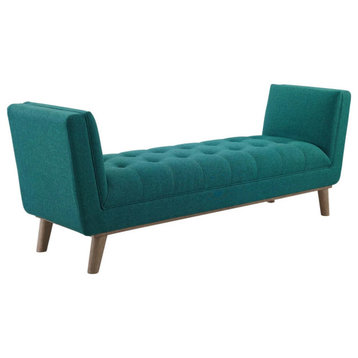 Lauren Teal Tufted Button Upholstered Fabric Accent Bench
